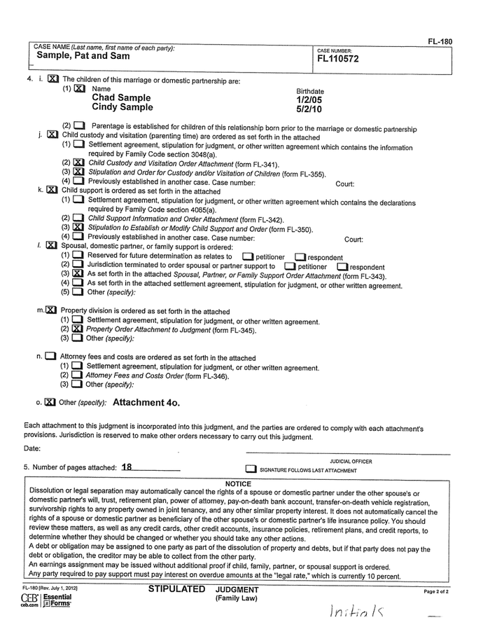 Page 2 of the sample Court Order for Alimony