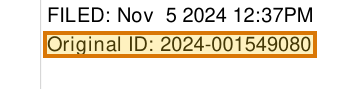 The region of the sample Articles of Incorporation containing Original ID, with the extracted value outlined