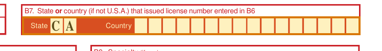 The region of the sample Attending Physician Statement containing License issuing state, with the extracted value outlined