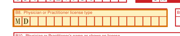 The region of the sample Attending Physician Statement containing License type, with the extracted value outlined