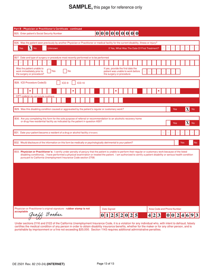 Page 3 of the sample Attending Physician Statement