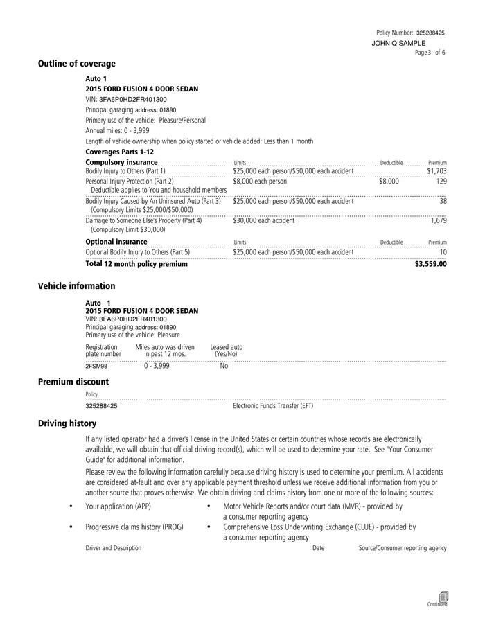 Page 3 of the sample Auto Insurance Application
