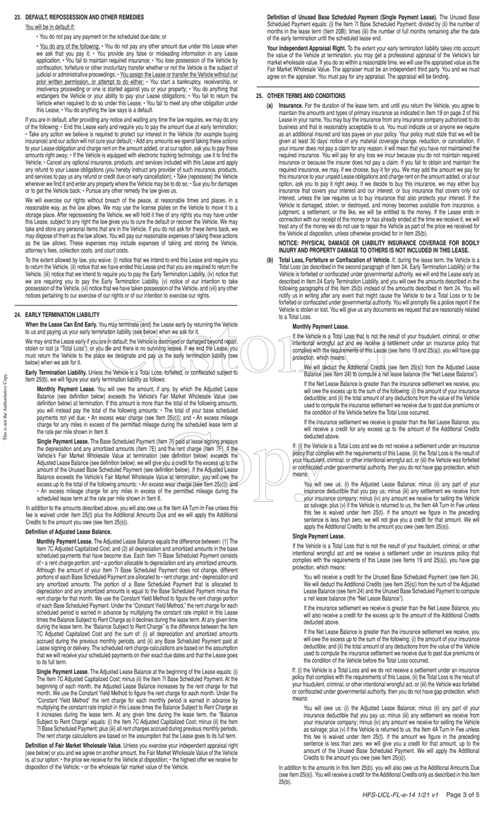 Page 3 of the sample Auto Lease Agreement