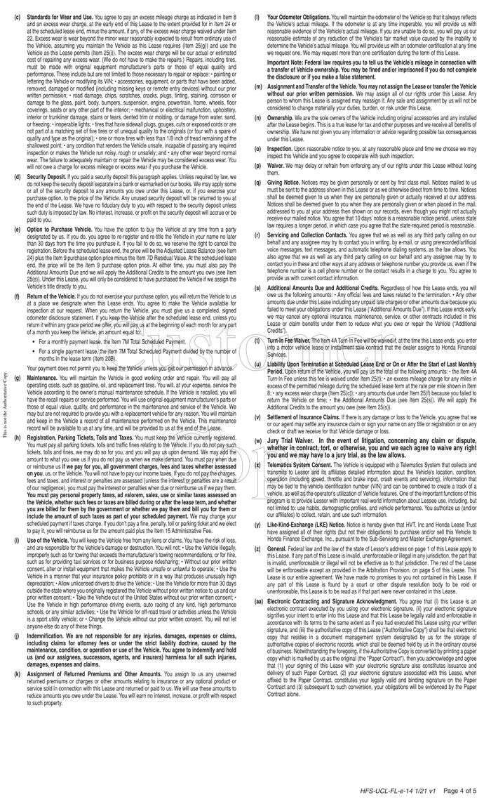 Page 4 of the sample Auto Lease Agreement