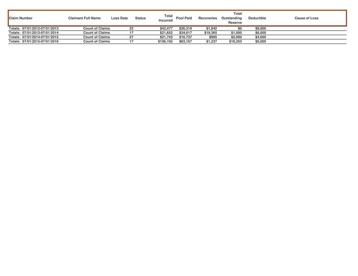 Page 4 of the sample Auto Loss Run