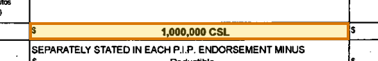 The region of the sample Auto Policy Declarations Page containing Liability limit, with the extracted value outlined