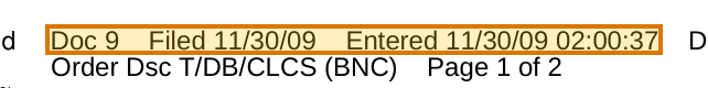 The region of the sample Bankruptcy Discharge containing Entered (ECF timestamp), with the extracted value outlined