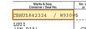 The region of the sample Bill of Lading containing Container number, with the extracted value outlined