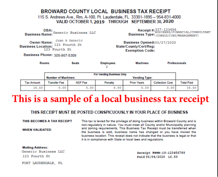 Page 1 of the sample Business License