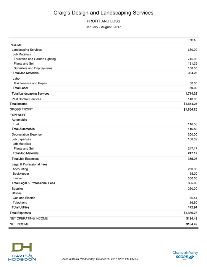 Page 2 of the sample Business Profit and Loss Statement