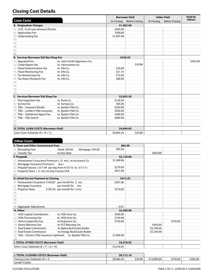 Page 2 of the sample Closing Disclosure