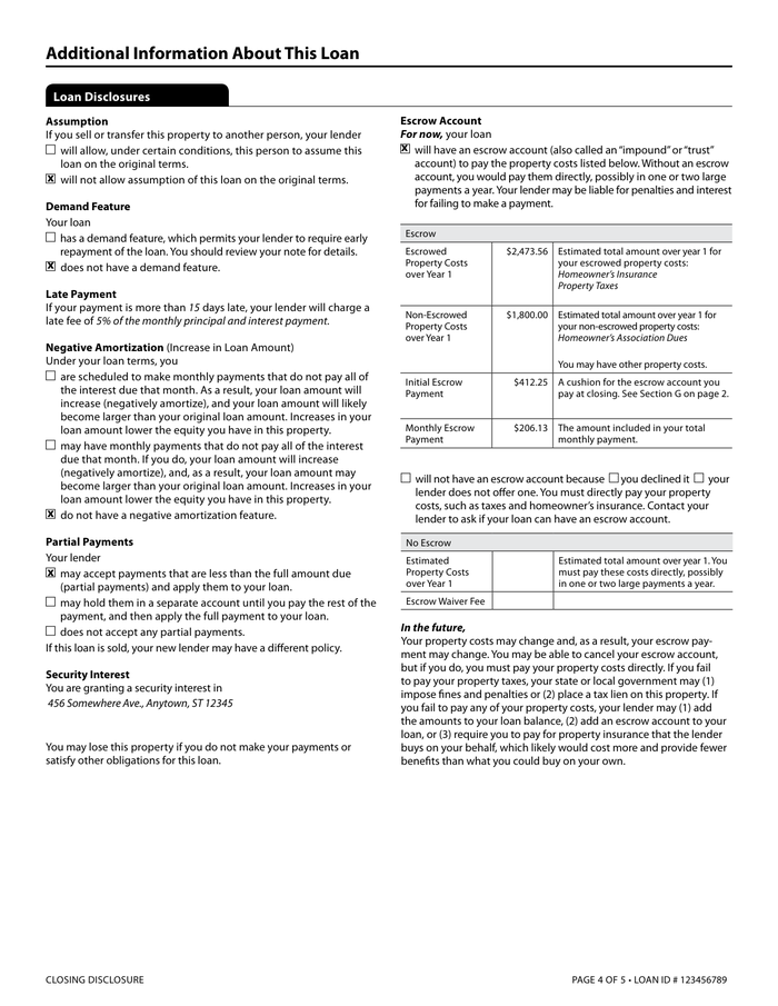 Page 4 of the sample Closing Disclosure