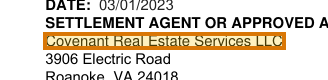 The region of the sample Closing Protection Letter containing Settlement agent, with the extracted value outlined