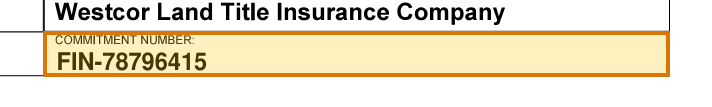 The region of the sample Commitment for Title Insurance containing Commitment number, with the extracted value outlined