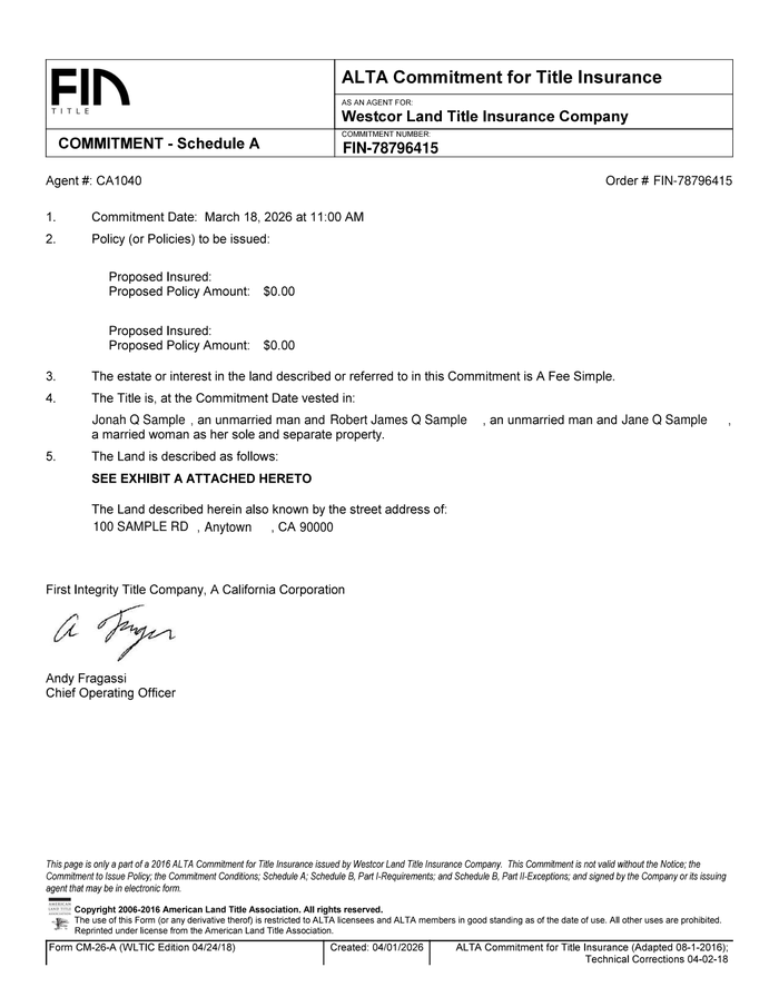 Page 4 of the sample Commitment for Title Insurance