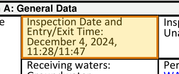 The region of the sample Compliance Inspection Report containing Inspection date, with the extracted value outlined