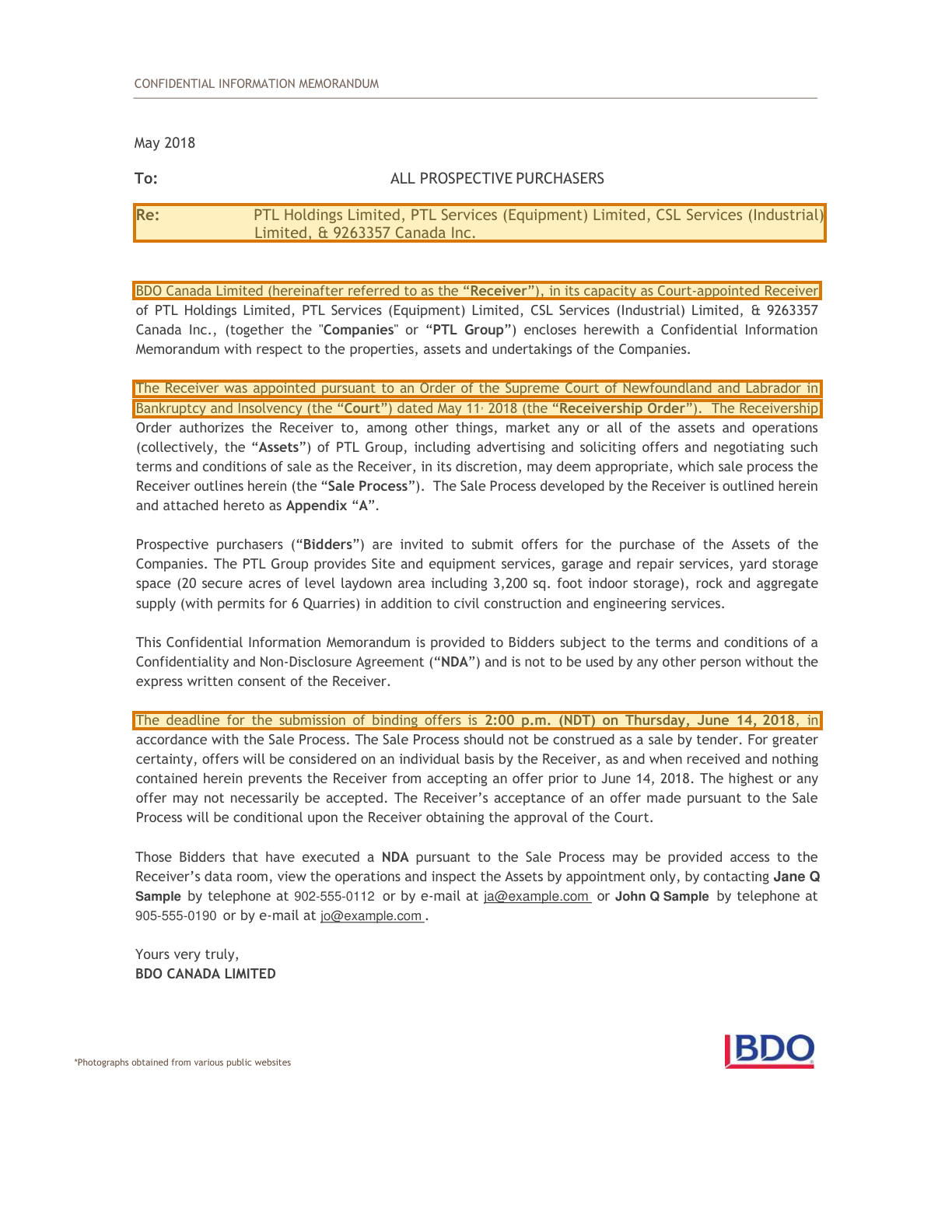 Page 3 of a sample Confidential Information Memorandum, with extracted values outlined