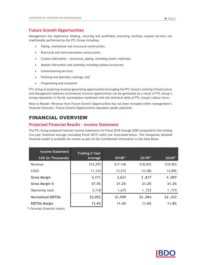 Page 11 of the sample Confidential Information Memorandum