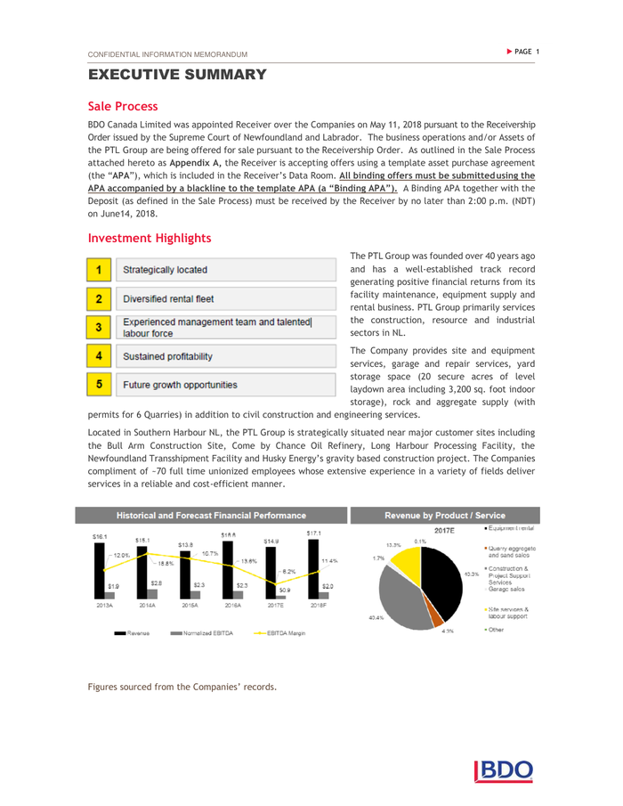 Page 7 of the sample Confidential Information Memorandum