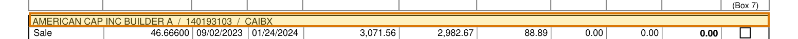 The region of the sample Consolidated 1099 containing Security sold, with the extracted value outlined