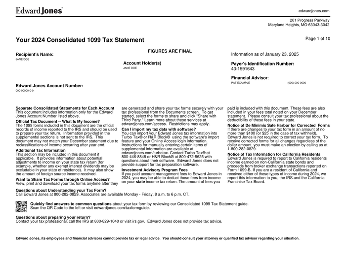 Page 1 of the sample Consolidated 1099