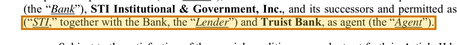 The region of the sample Credit Agreement containing Agent, with the extracted value outlined