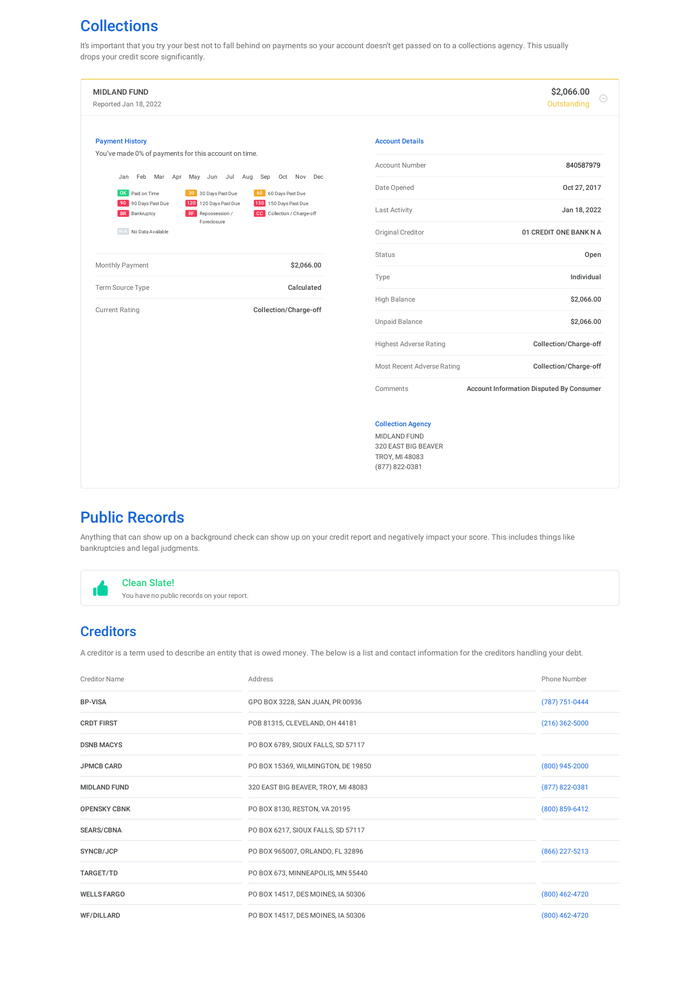 Page 8 of the sample Credit Report