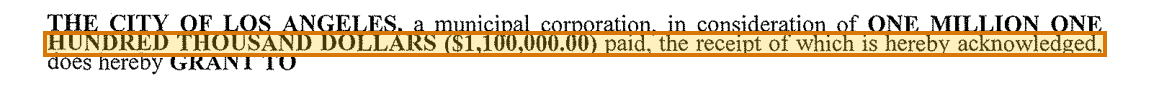 The region of the sample Deed containing Consideration, with the extracted value outlined