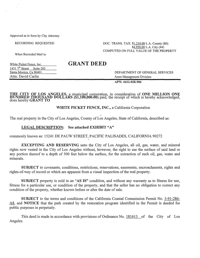 Page 1 of the sample Deed