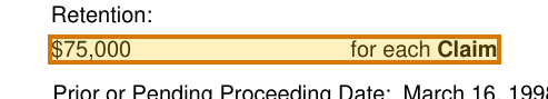 The region of the sample D&O Insurance Policy containing Retention per claim, with the extracted value outlined