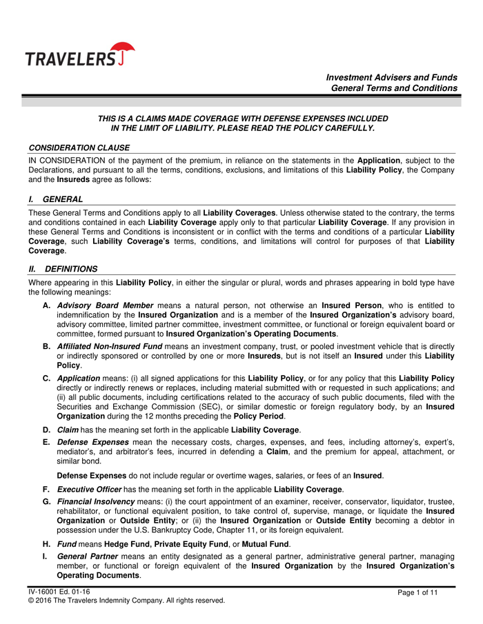 Page 6 of the sample D&O Insurance Policy
