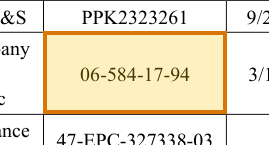 The region of the sample Disclosure Schedules containing Primary D&O policy number, with the extracted value outlined