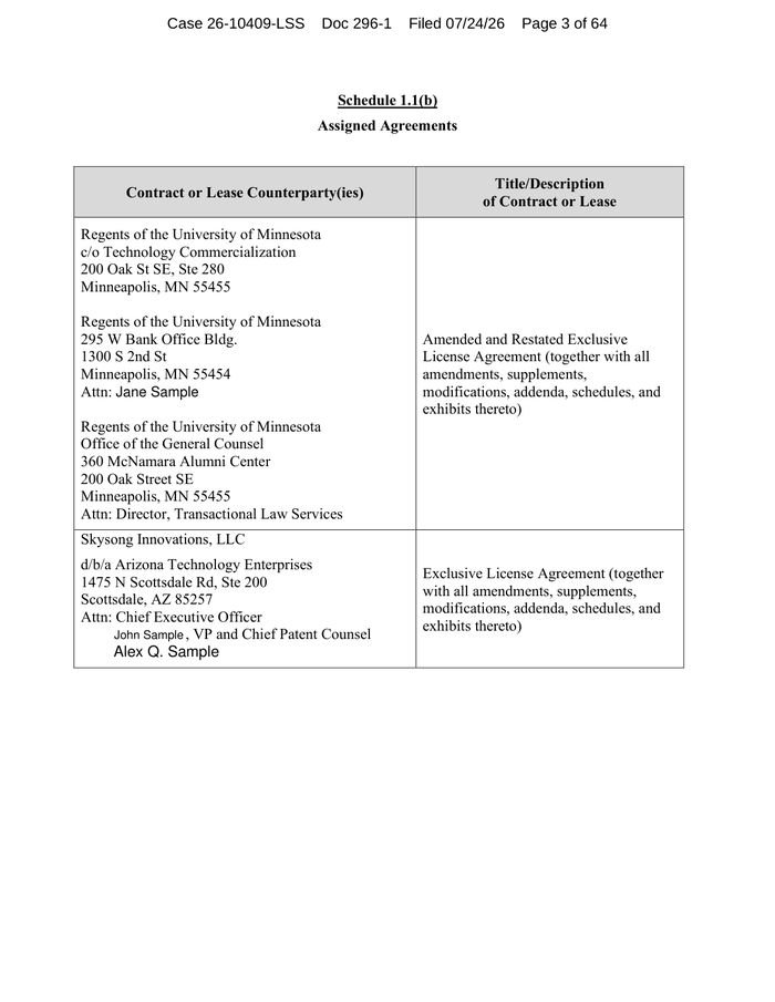 Page 3 of the sample Disclosure Schedules