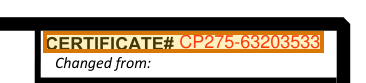 The region of the sample Driving Course Certificate containing Certificate number, with the extracted value outlined