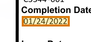 The region of the sample Driving Course Certificate containing Completion date, with the extracted value outlined