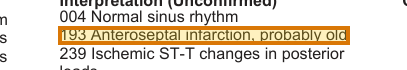 The region of the sample EKG Report containing Interpretation statement, with the extracted value outlined
