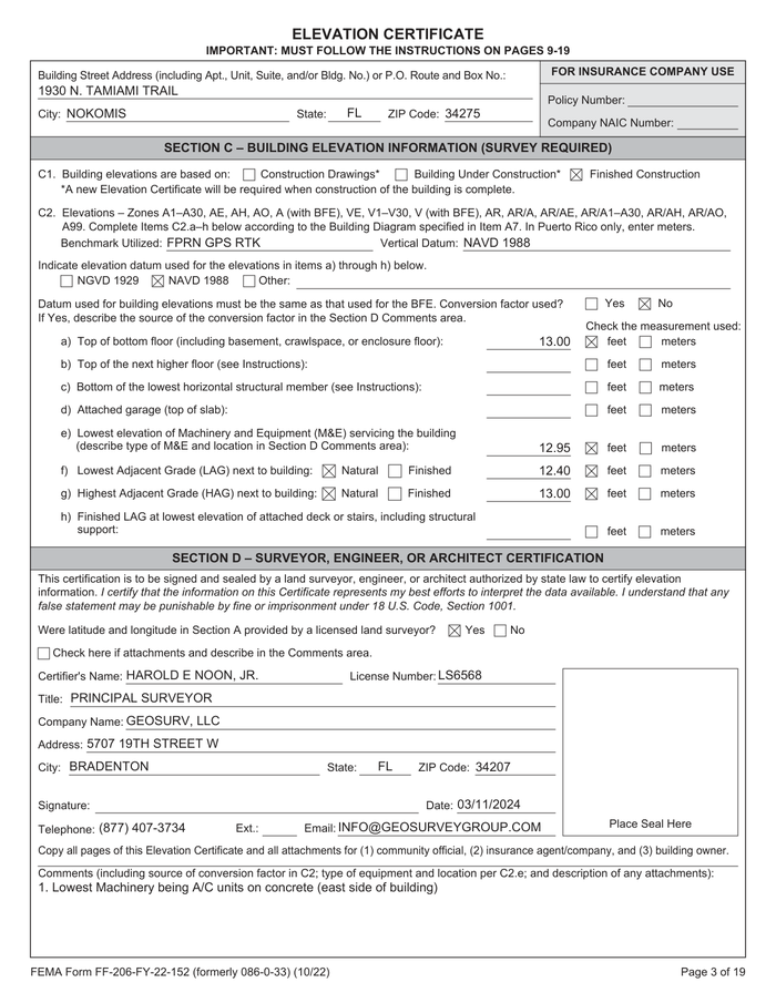 Page 2 of the sample Elevation Certificate (Flood)