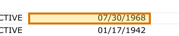 The region of the sample Employee Census containing Birth date, with the extracted value outlined
