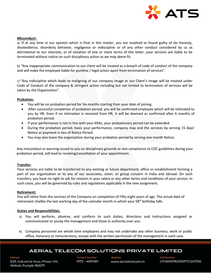Page 2 of the sample Employment Offer Letter