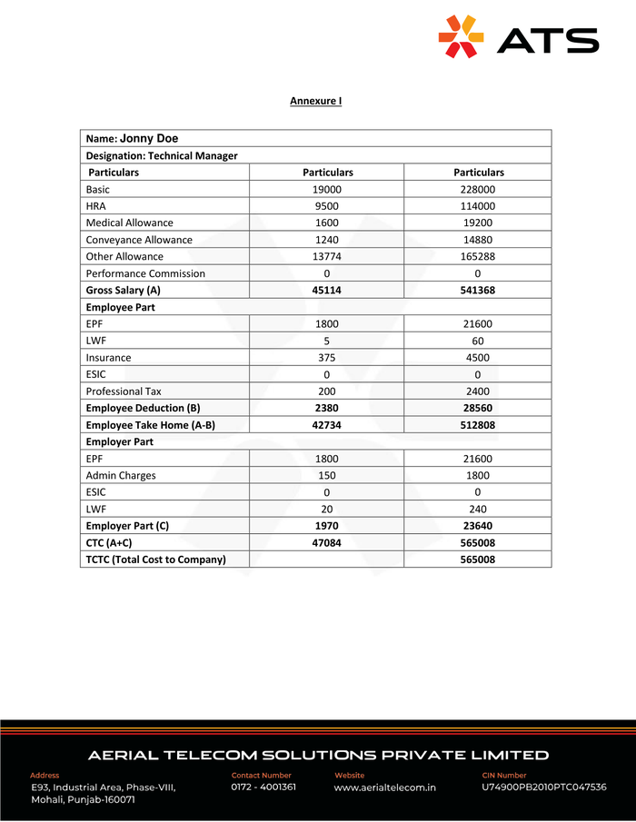 Page 5 of the sample Employment Offer Letter