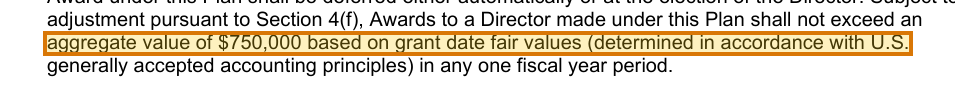 The region of the sample Equity Incentive Plan containing Director annual award cap, with the extracted value outlined