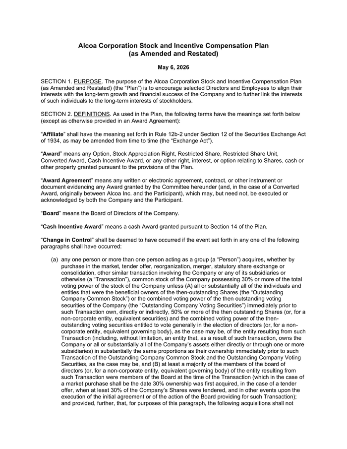 Page 1 of the sample Equity Incentive Plan