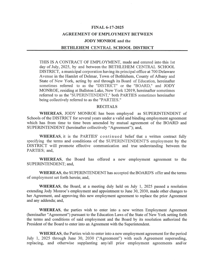 Page 1 of the sample Executive Employment Agreement