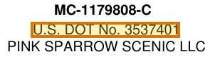 The region of the sample FMCSA Operating Authority Certificate containing U.S. DOT number, with the extracted value outlined