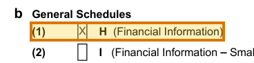 The region of the sample Form 5500 containing Schedule H attached (10b), with the extracted value outlined