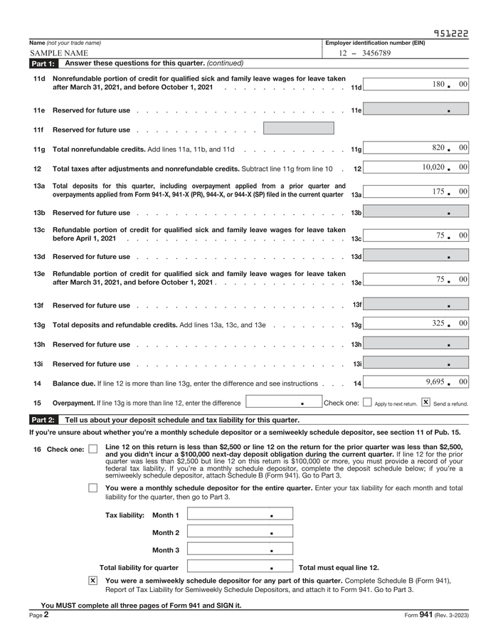 Page 2 of the sample Form 941