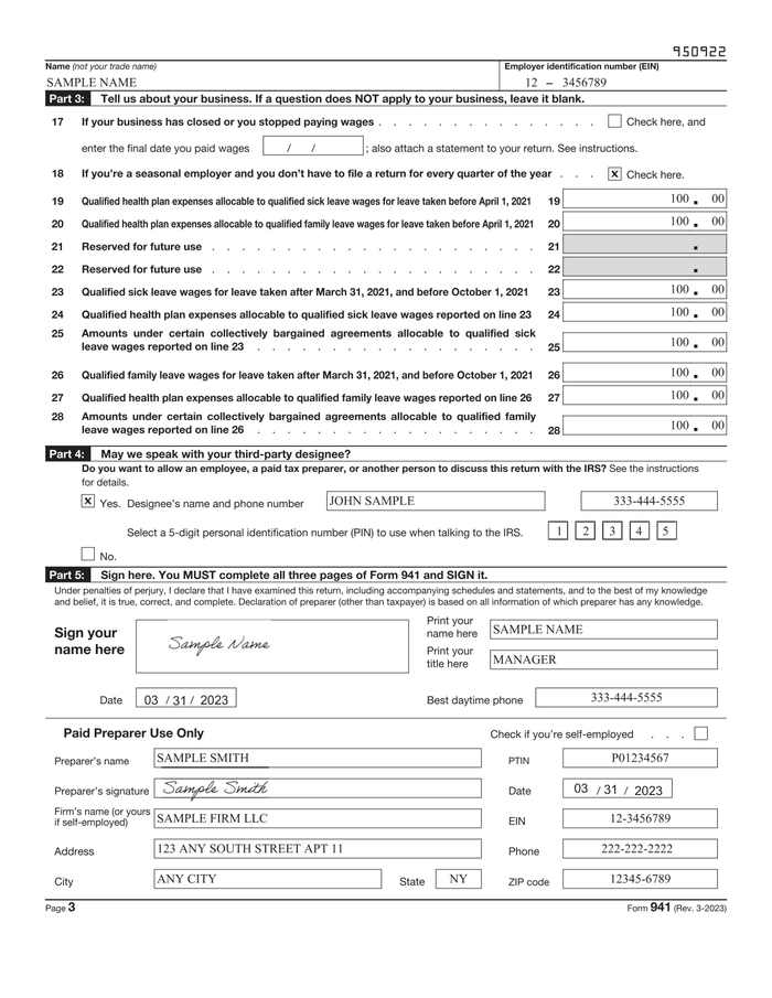 Page 3 of the sample Form 941