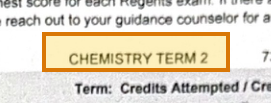 The region of the sample High School Transcript containing Course carried to the next column, with the extracted value outlined