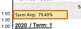 The region of the sample High School Transcript containing Term average, with the extracted value outlined