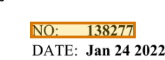 The region of the sample Invoice containing Invoice number, with the extracted value outlined